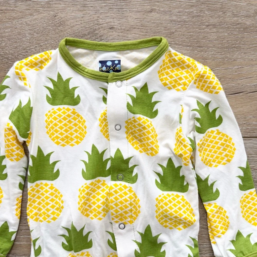 Kickee Pants Pineapple Coverall Sz 6-9 Months Bamboo Long Sleeve Soft‎ NEW